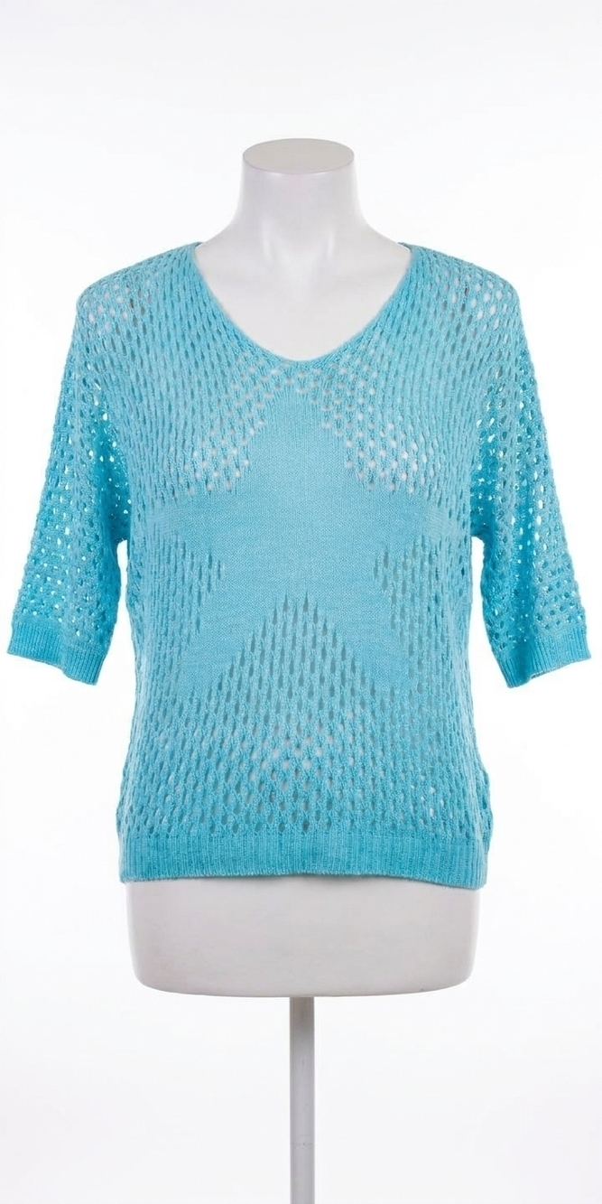 NEW GIGI MODA star knit mesh sweater in turquoise